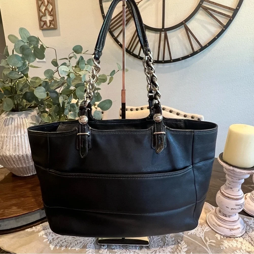 Coach Madison Tribeca (11411) Black Leather Tote with Silver Accents - EUC